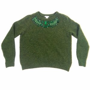 H&M jewel embellished bedazzled green jade sweater